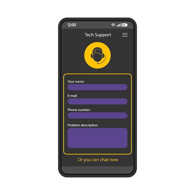 Request help form smartphone interface vector template