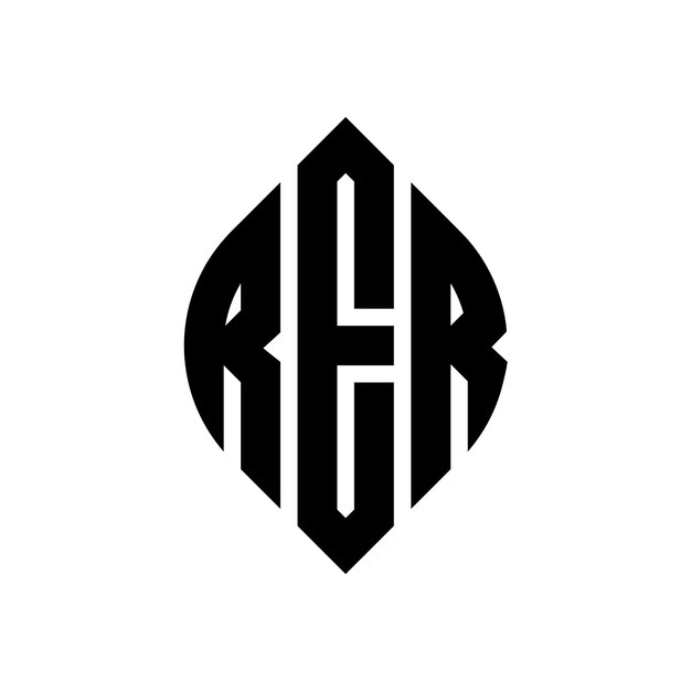 원형과 타원형으로 된 RER 원형 글자 로고 디자인 RER 타원형 글자 타이포그래픽 스타일로 된 세 개의 이니셜은 원형 로고를 형성합니다 RER 원 블럼 추상 모노그램 글자 마크 터