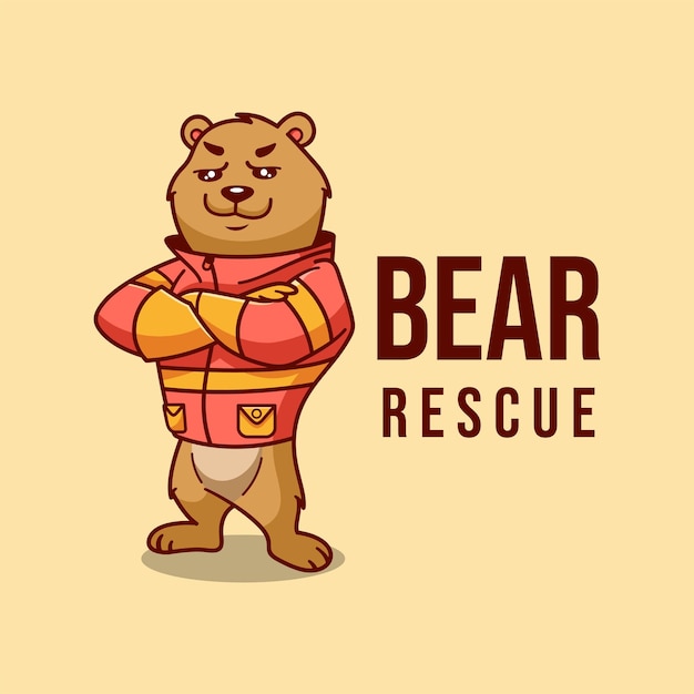 Rescue Bear mascotte personage logo ontwerp vector illustratie