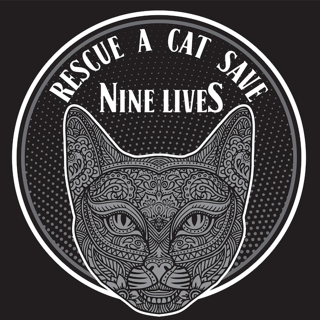 Rescue a Cat Save Nine Lives Illustration Badge Design