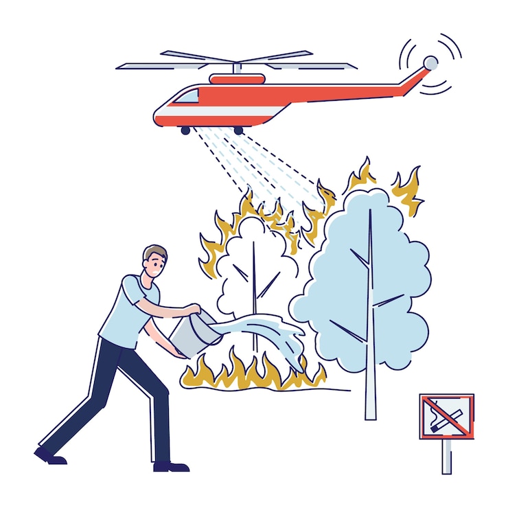 Vector rescue forest and animals from fire