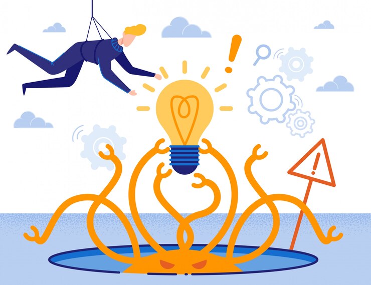 Vector rescue solution idea creation cartoon metaphor