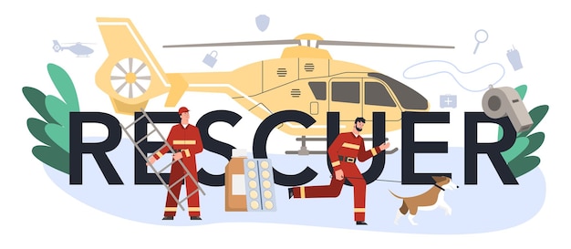 Vector rescuer typographic header