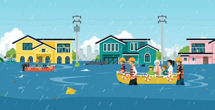 Vector rescuers are helping to move people out of flood areas