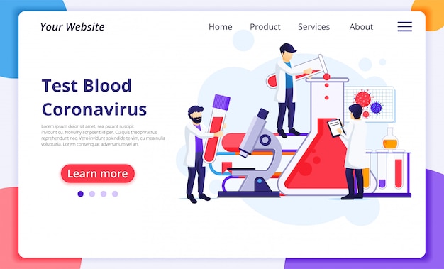 Концепция исследовательской лаборатории для вируса covid-19 corona с учеными, работающими в медицинской лаборатории. шаблон оформления целевой страницы сайта