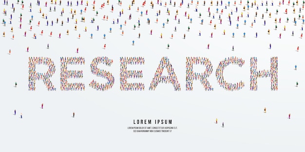 Research. Large group of people form to create Research. vector illustration.