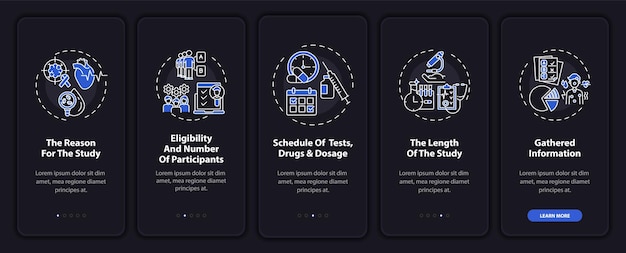 research protocol onboarding mobile app page screen with concepts