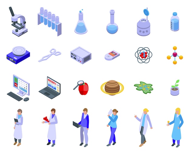 Researcher icons set isometric vector Data solution
