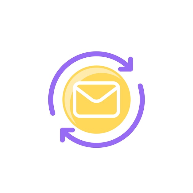Invia di nuovo posta, icona e-mail su bianco