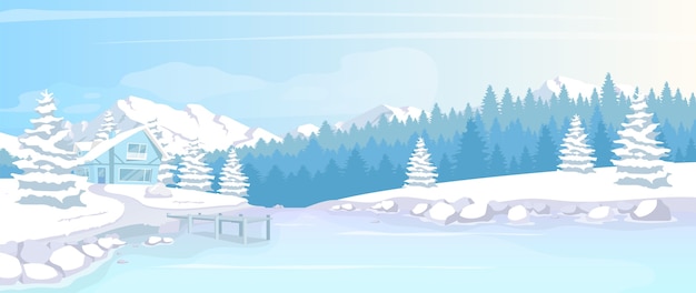 Vector residence in winter woods flat color illustration