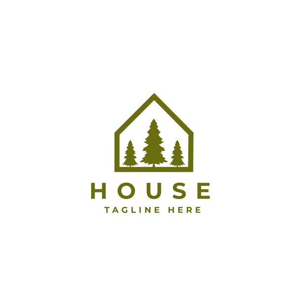 住宅は松の木と家のロゴデザインテンプレートをベクトルします