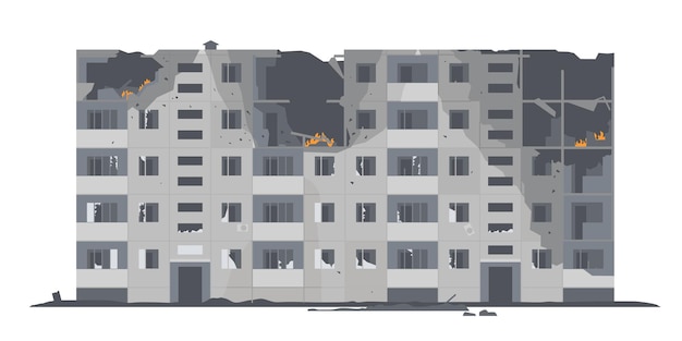 Vector residential building destroyed after bombing due to russian aggression in ukraine