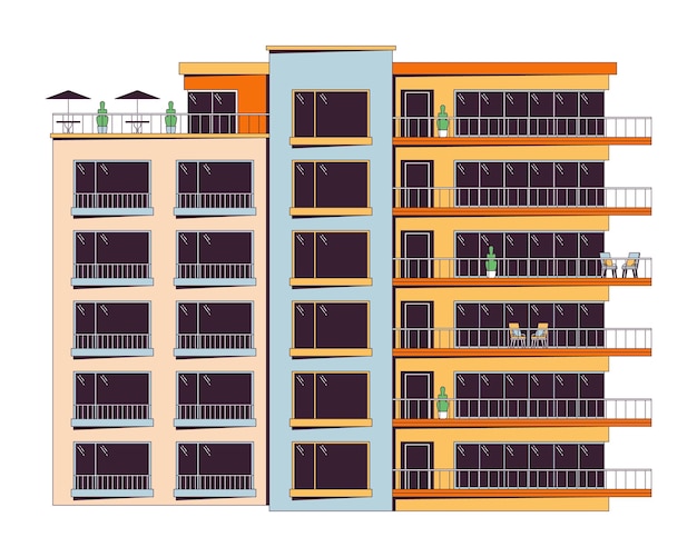 Vector residential complex 2d linear cartoon object