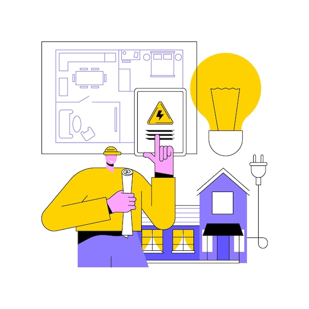 住宅の電気工事の抽象的な概念のベクトル図
