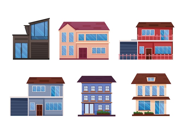 residential houses exterior flat style vector illustration