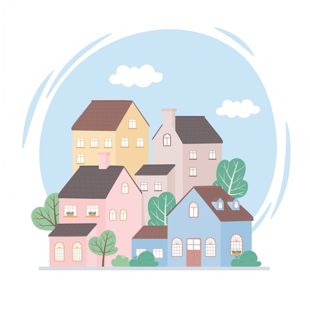 Vector residential houses neighborhood architecture property building trees   illustration