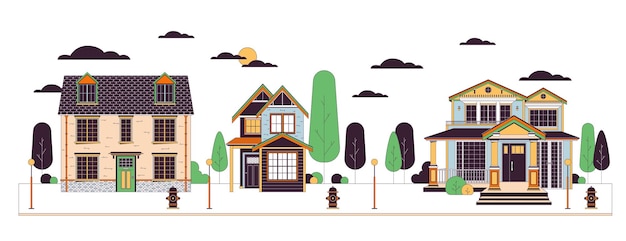 Residential suburbs line cartoon flat illustration