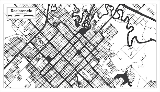 Resistencia Argentinië stadsplattegrond in zwart-witte kleur in retro-stijl geïsoleerd op wit