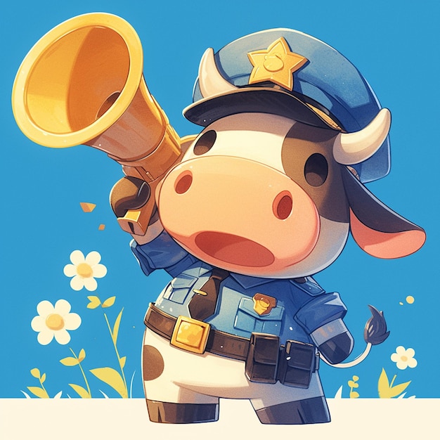 Vector a resolute cow police cartoon style