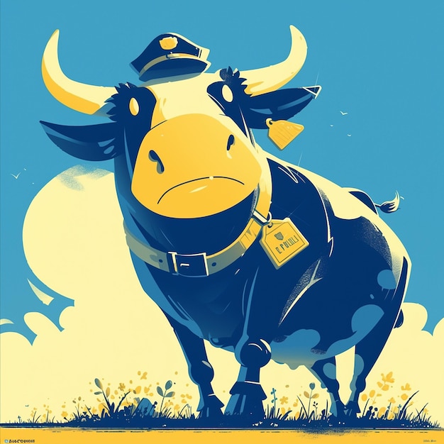A resolute cow police cartoon style