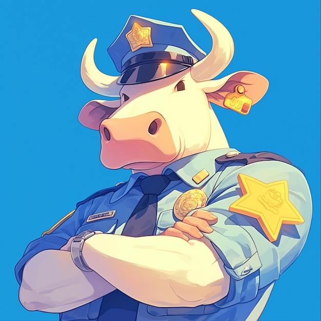 Vector a resolute cow police cartoon style