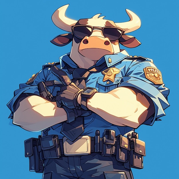 Vector a resolute cow police cartoon style