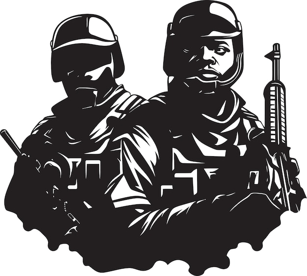 Resolute Soldiers Black Vector Portrait of Unseen Protectors Invisible Heroes Monochrome Vector Art