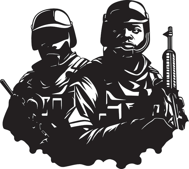 Vector resolute soldiers black vector portrait of unseen protectors invisible heroes monochrome vector art