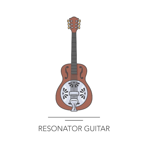 Resonator gitaar overzicht kleurrijke pictogram vectorillustratie