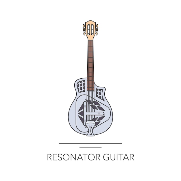 Resonator gitaar overzicht kleurrijke pictogram vectorillustratie