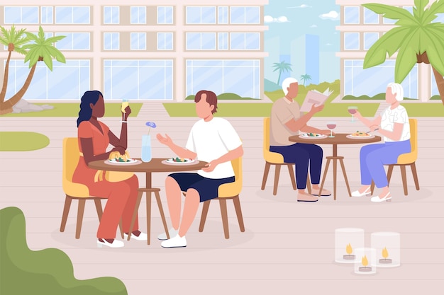 Resort cafe flat color vector illustration