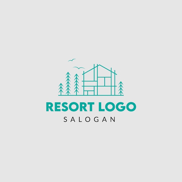 Resort logo ontwerpsjabloon onroerend goed logo ontwerp strand huis logo ontwerpsjabloon