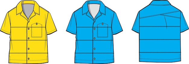 Resort shirt terug platte schets technische tekening vector illustratie sjabloon