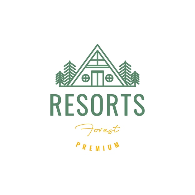 Resort villa huis huis houten dorp bos vakantie minimale logo ontwerp vector