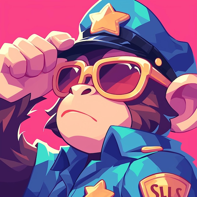 A resourceful monkey police cartoon style