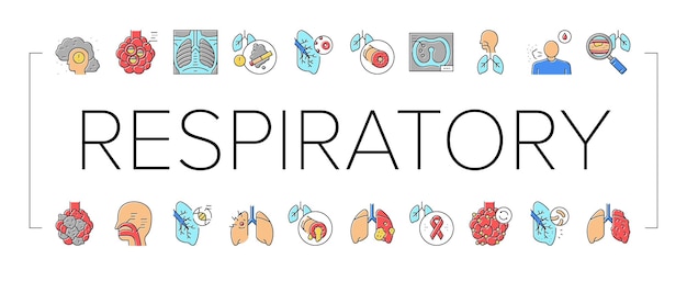 Respiratory disease collection icons set vector