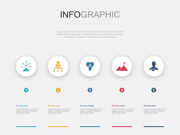 Responsibility delegation honesty mission reliability icons infographic design layout template creative presentation concept with 5 steps