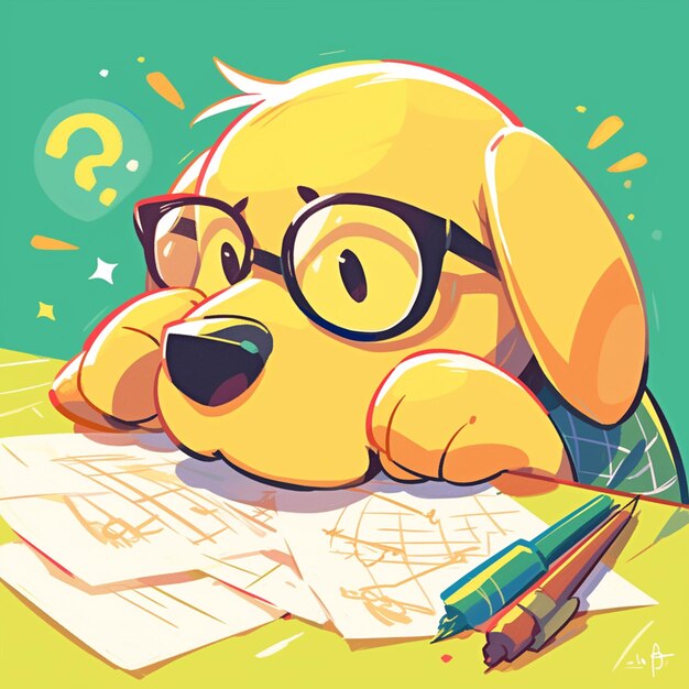 Uno scrittore di cani responsabile in stile cartone animato