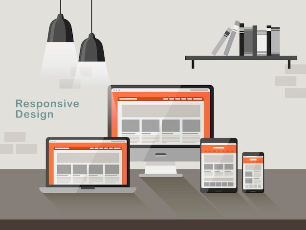 Responsive design on different devices in flat design