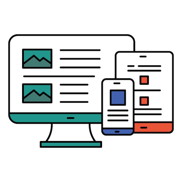 Responsive Design Vector Icon Depicting Website Interface Adaptability for Multiple Digital Screens