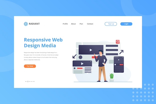 Responsive web design media illustration for e-commerce concept on landing page