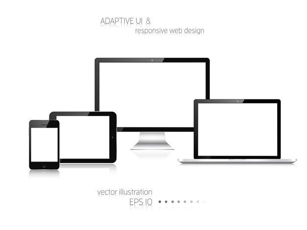 Vector responsive webdesign adaptieve gebruikersinterface digitale apparaten laptop tablet monitor smartphone web