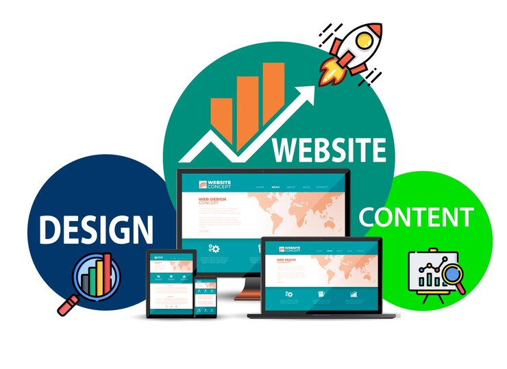 वेक्टर responsive website design and landing page concept
