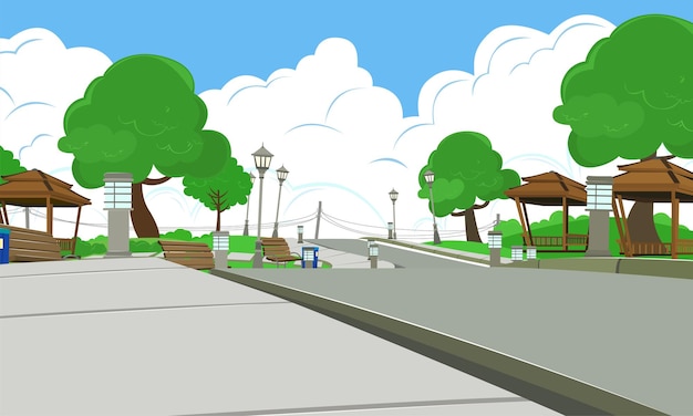 Rest area at the park illustration landscape with blue sky design 2