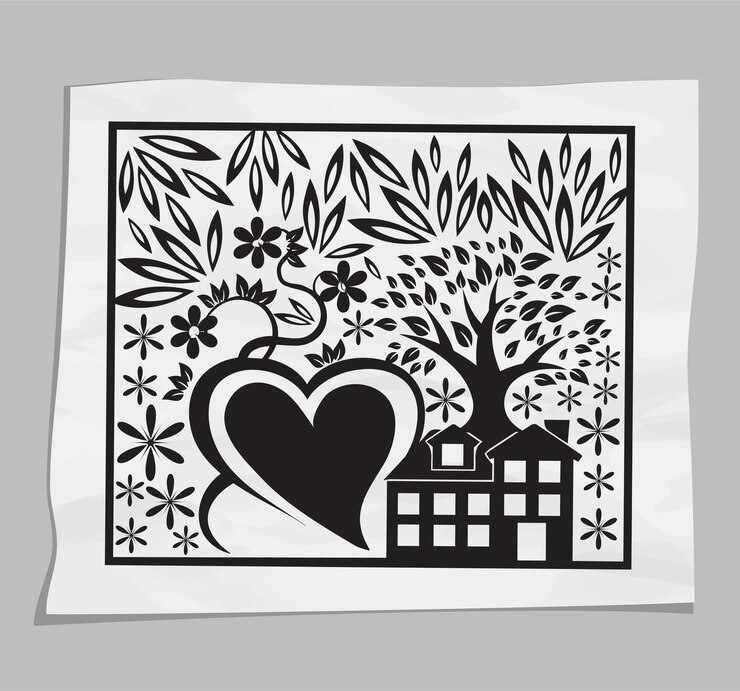 Vector rest house paper cut design