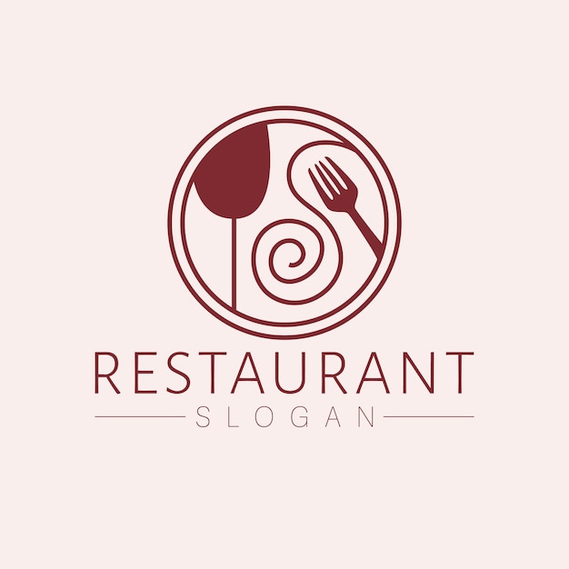 Restaurant brand logo design Wine glass and fork italian logotype Cafe logo template