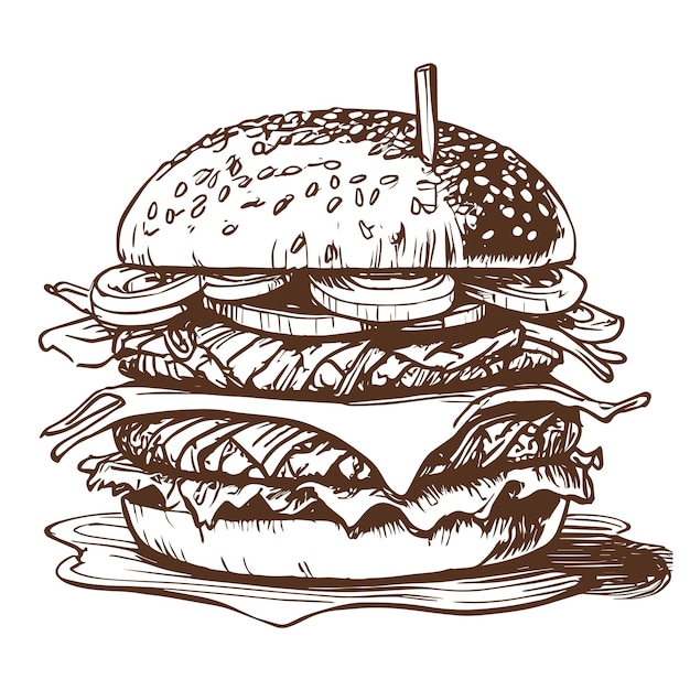 Vector restaurant burger line art illustration