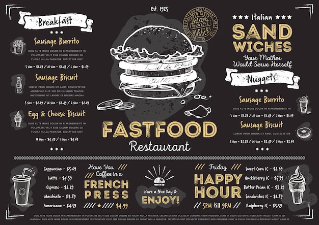 Vector restaurant cafe fast food menu template