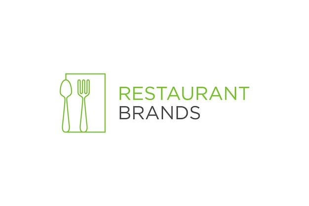 레스토랑 카페 로고 디자인 녹색 숟가락 포크 채식 음식