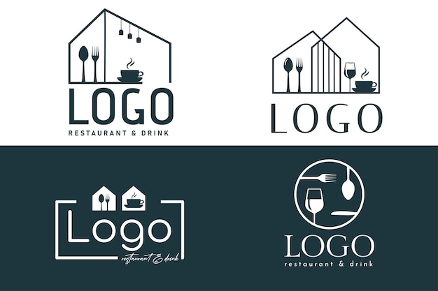 restaurant café logo pictogram lineair ontwerp banner vectorillustratie